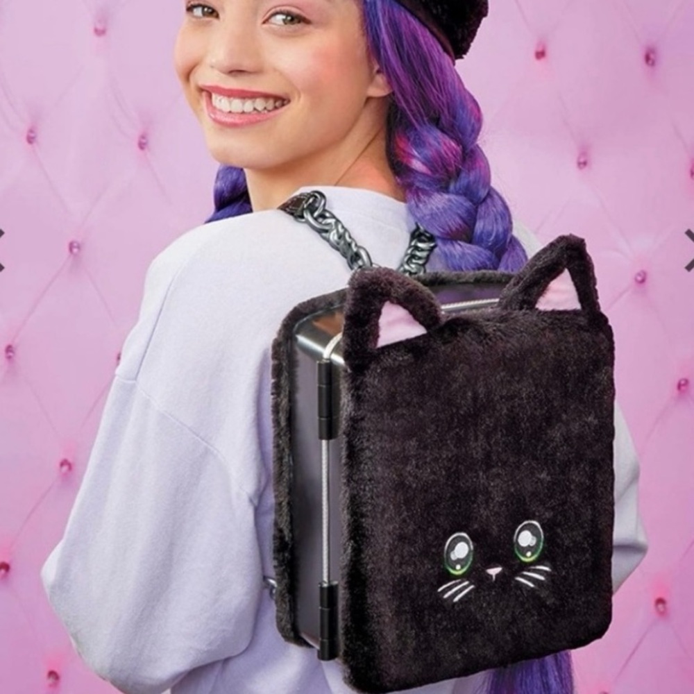 Na! Na! Na! Surprise Tuesday Meow Black Cat Furry Fuzzy Backpack Case and Doll